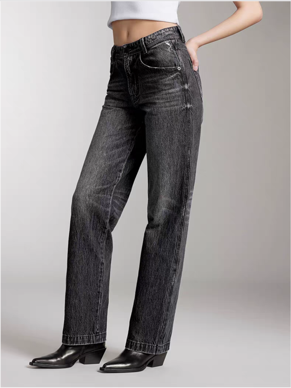 Custom Women's Selvedge Denim Stone Washed Straight Leg Grey Jeans - view 3 Custom Women's Selvedge Denim Stone Washed Straight Leg Grey Jeans - view 3