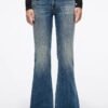 Custom Women's Organic Cotton Stone Washed Flared Blue Jeans Custom Women's Organic Cotton Stone Washed Flared Blue Jeans