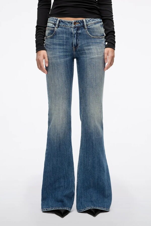 Custom Women's Organic Cotton Stone Washed Flared Blue Jeans Custom Women's Organic Cotton Stone Washed Flared Blue Jeans