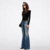Custom Women's Organic Cotton Stone Washed Flared Blue Jeans - view 2 Custom Women's Organic Cotton Stone Washed Flared Blue Jeans - view 2
