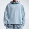 Custom Men's Performance Poly Streetwear Cropped Pullover Hoodie Washed Blue