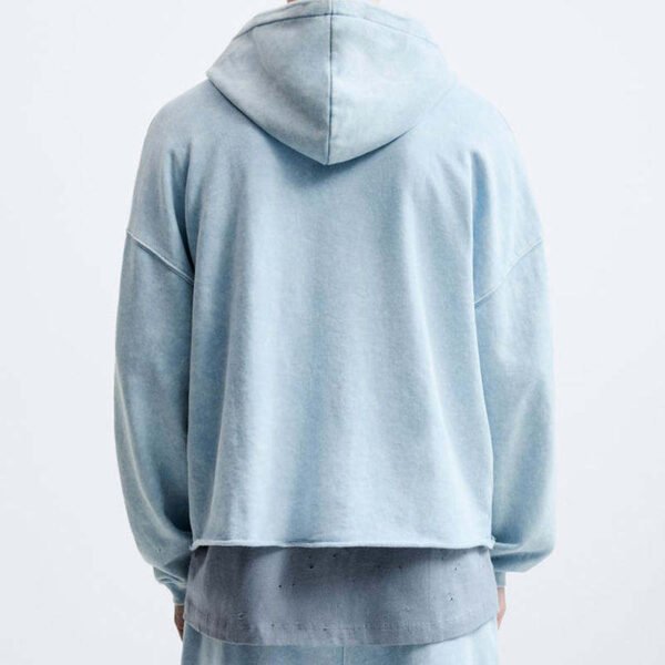 Custom Men's Performance Poly Streetwear Cropped Pullover Hoodie Washed Blue - view 2