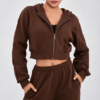 Custom Women's 500 GSM Heavyweight Logo Cropped Zip-Up Hoodie Chocolate Brown