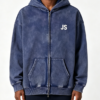 Custom Men's 400 GSM French Terry Sublimated Oversized Zip-Up Hoodie Washed Blue Custom Men's 400 GSM French Terry Sublimated Oversized Zip-Up Hoodie Washed Blue