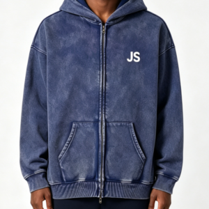 Custom Men's 400 GSM French Terry Sublimated Oversized Zip-Up Hoodie Washed Blue