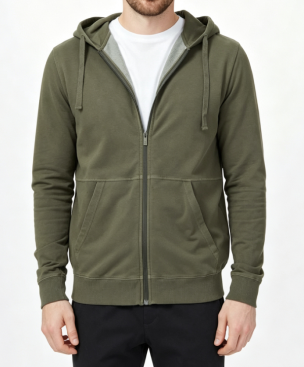 Custom Men's 400 GSM French Terry Longline Zip-Up Hoodie Army Green