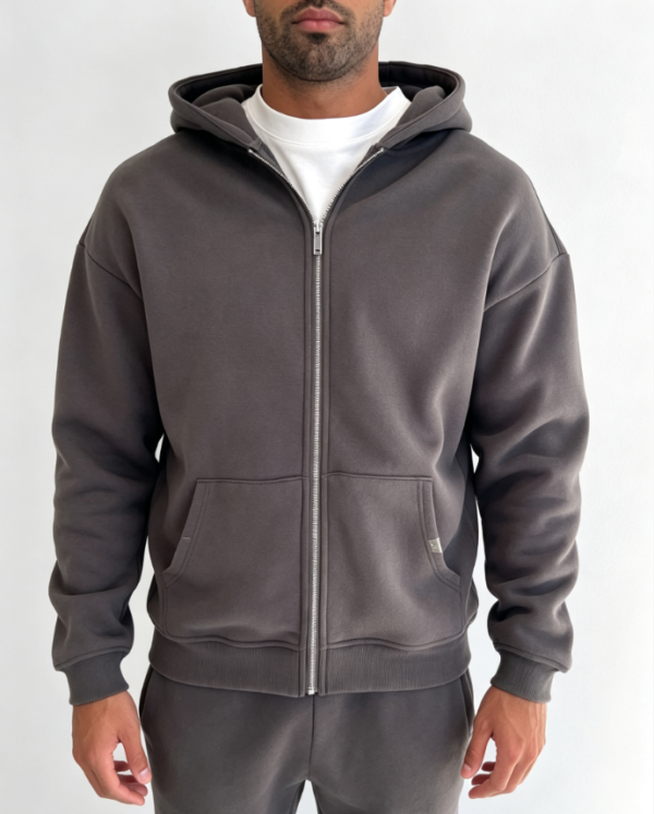 Custom Men's 500 GSM Heavyweight Longline Zip-Up Hoodie Charcoal Custom Men's 500 GSM Heavyweight Longline Zip-Up Hoodie Charcoal