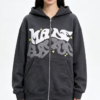 Custom Women's 400 GSM French Terry Puff Print Oversized Zip-Up Hoodie Charcoal