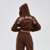 Custom Women's 500 GSM Heavyweight Logo Cropped Zip-Up Hoodie Chocolate Brown - view 2