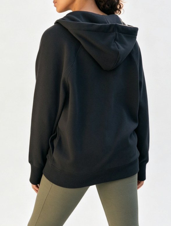 Custom Women's 500 GSM Heavyweight Printed Longline Zip-Up Hoodie Black - view 2