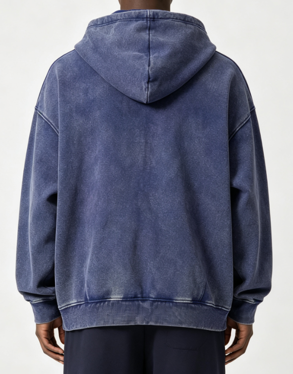 Custom Men's 400 GSM French Terry Sublimated Oversized Zip-Up Hoodie Washed Blue - view 2 Custom Men's 400 GSM French Terry Sublimated Oversized Zip-Up Hoodie Washed Blue - view 2
