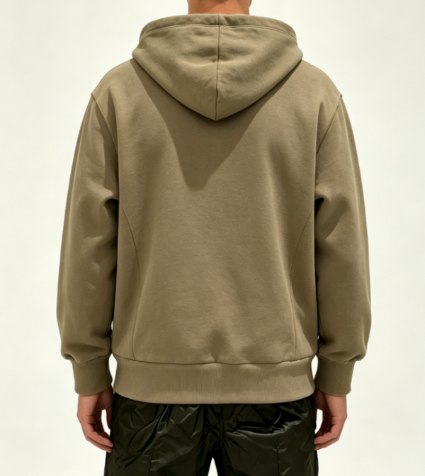 Custom Men's 500 GSM Heavyweight Puff Print Oversized Zip-Up Hoodie Khaki - view 2 Custom Men's 500 GSM Heavyweight Puff Print Oversized Zip-Up Hoodie Khaki - view 2