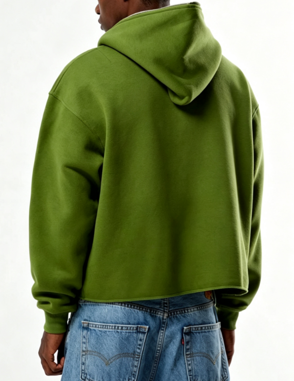 Custom Men's Performance Poly Screen Printed Cropped Zip-Up Hoodie Olive - view 2