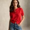 Custom Women's Wool Blend Crew-Neck Short-Sleeve Button-Up Cardigan Custom Women's Wool Blend Crew-Neck Short-Sleeve Button-Up Cardigan