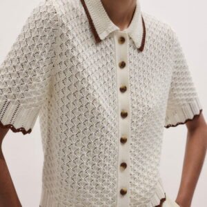 Custom Women's Linen Open-Knit Short-Sleeve Button-Up Cardigan