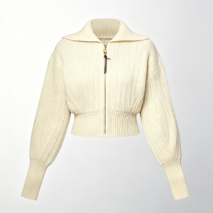 Custom Women's Lambswool Cable-Knit Zip-Up Cropped Cardigan