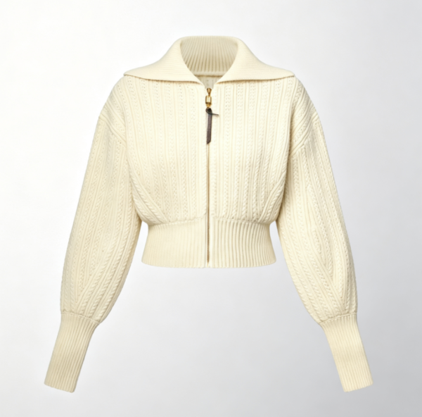 Custom Women's Lambswool Cable-Knit Zip-Up Cropped Cardigan