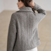 Custom Women's Lambswool Cable-Knit Button-Up Grey Cardigan - view 2