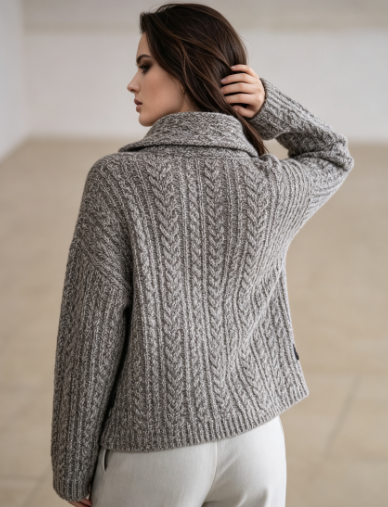 Custom Women's Lambswool Cable-Knit Button-Up Grey Cardigan - view 2