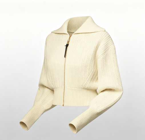 Custom Women's Lambswool Cable-Knit Zip-Up Cropped Cardigan - view 2