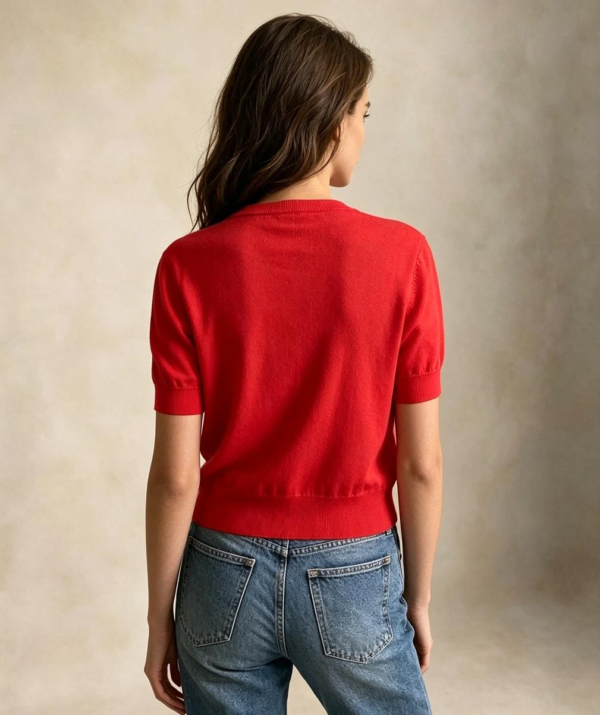 Custom Women's Wool Blend Crew-Neck Short-Sleeve Button-Up Cardigan - view 2 Custom Women's Wool Blend Crew-Neck Short-Sleeve Button-Up Cardigan - view 2