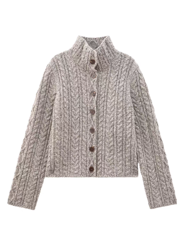Custom Women's Lambswool Cable-Knit Button-Up Grey Cardigan - view 3