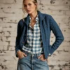 Custom Women's Merino Wool Cable-Knit Button-Up Cropped Washed Blue Cardigan