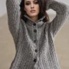 Custom Women's Lambswool Cable-Knit Button-Up Grey Cardigan
