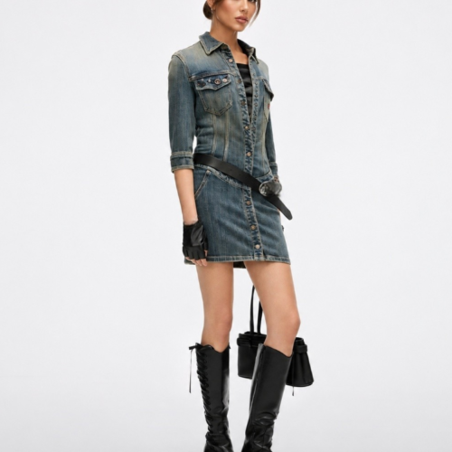 Custom Women's Organic Cotton Distressed Blue Denim Dress