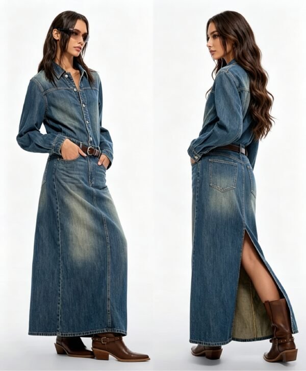 Custom Women's Distressed Blue Denim Dress Custom Women's Distressed Blue Denim Dress