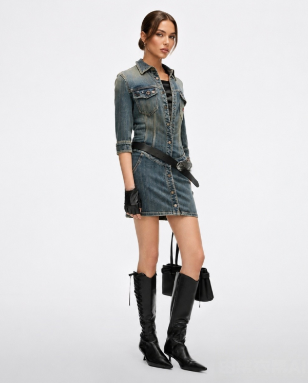Custom Women's Organic Cotton Distressed Blue Denim Dress Custom Women's Organic Cotton Distressed Blue Denim Dress