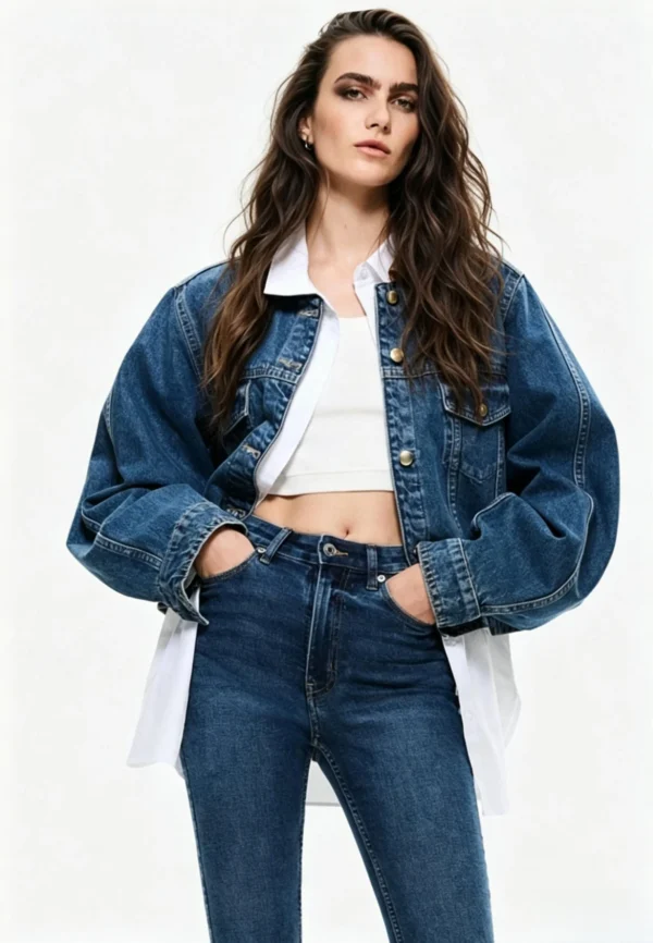 Custom Women's Stone-Washed Relaxed Denim Set - view 2 Custom Women's Stone-Washed Relaxed Denim Set - view 2
