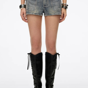 Custom Women's Organic Cotton Distressed Blue Denim Shorts