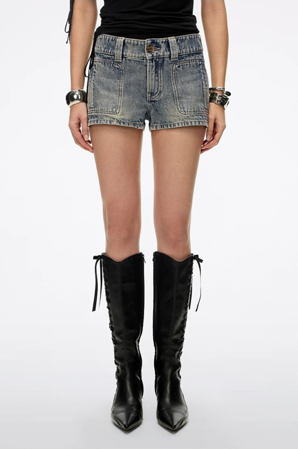 Custom Women's Organic Cotton Distressed Blue Denim Shorts