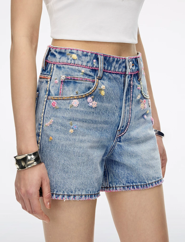 Custom Women's Organic Cotton Stone-Washed Blue Denim Shorts