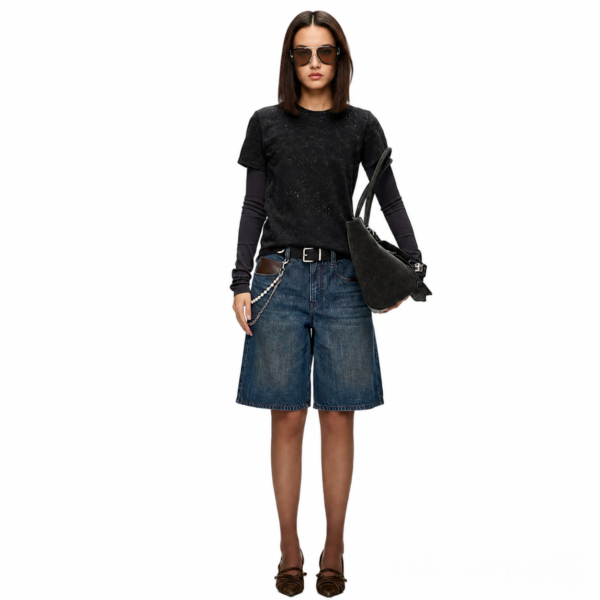 Custom Women's Organic Cotton Stone-Washed Bermuda Baggy Blue Denim Shorts Custom Women's Organic Cotton Stone-Washed Bermuda Baggy Blue Denim Shorts
