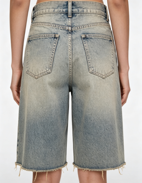 Custom Women's Organic Cotton Distressed Bermuda Baggy Blue Denim Shorts - view 2