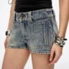 Custom Women's Organic Cotton Distressed Blue Denim Shorts - view 3