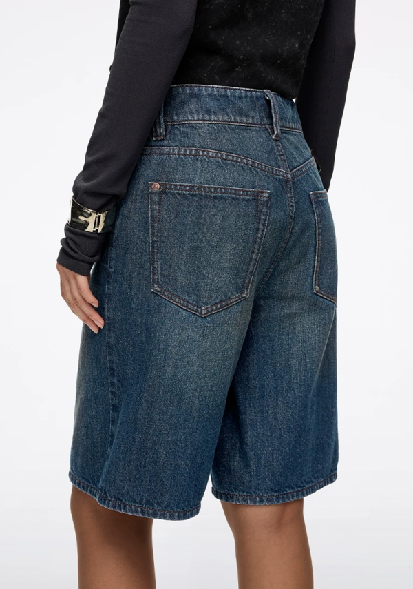 Custom Women's Organic Cotton Stone-Washed Bermuda Baggy Blue Denim Shorts - view 3 Custom Women's Organic Cotton Stone-Washed Bermuda Baggy Blue Denim Shorts - view 3