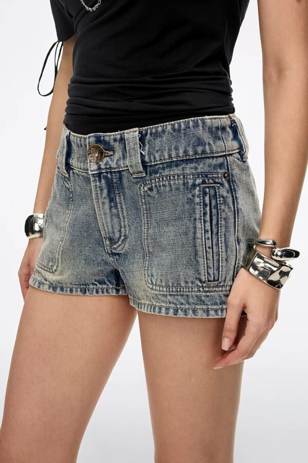 Custom Women's Organic Cotton Distressed Blue Denim Shorts - view 3
