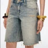 Custom Women's Organic Cotton Distressed Bermuda Baggy Blue Denim Shorts