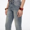Custom Women's Organic Cotton Distressed Slim-Fit Grey Jeans