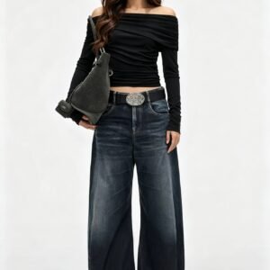 Custom Women's Organic Cotton Stone-Washed Baggy Navy Jeans