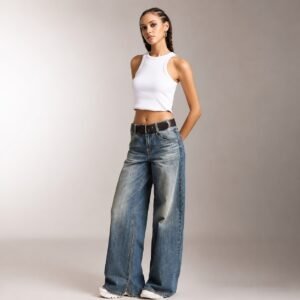 Custom Women's Selvedge Denim Stone-Washed Baggy Blue Jeans