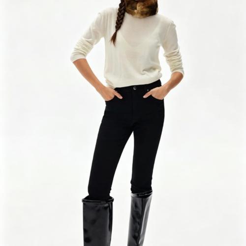 Custom Women's Stretch Denim Black Jeans