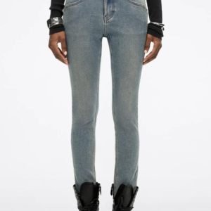 Custom Women's Organic Cotton Distressed Skinny Blue Jeans