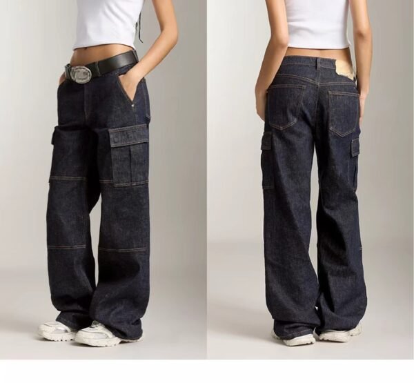 Custom Women's Selvedge Denim Stone-Washed Baggy Navy Jeans