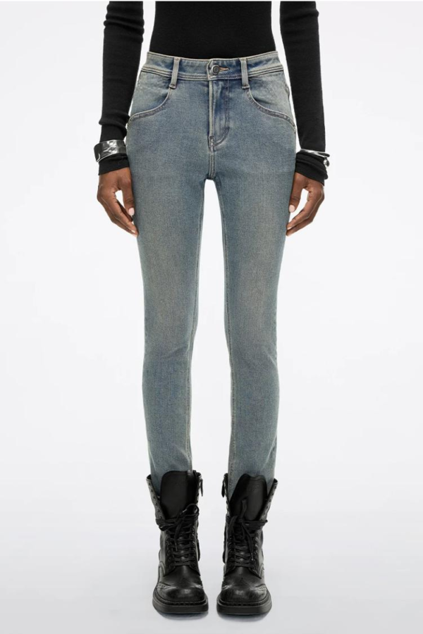 Custom Women's Organic Cotton Distressed Skinny Blue Jeans