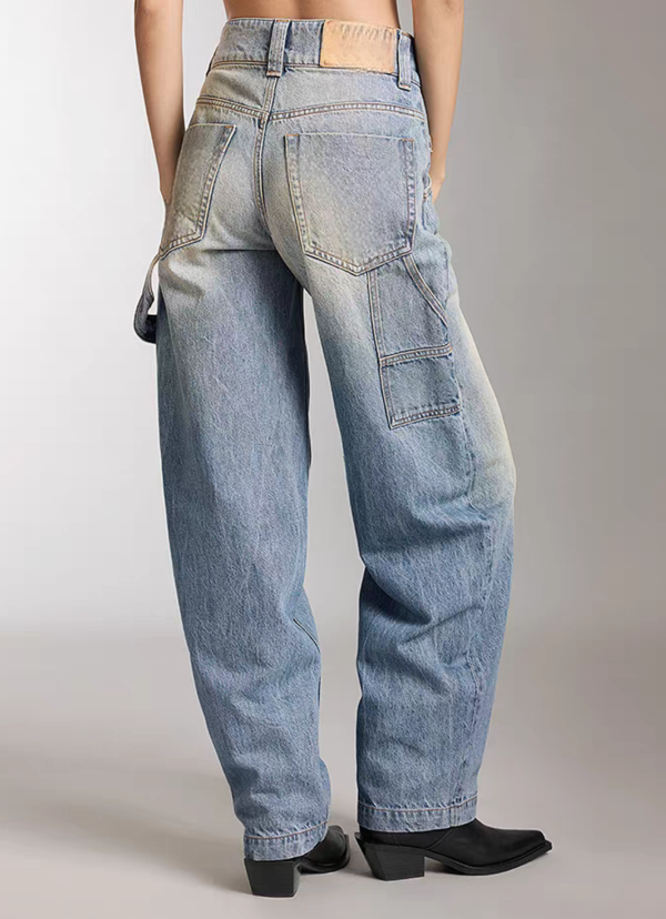 Custom Women's Organic Cotton Distressed Curved Leg Washed Blue Jeans - view 2