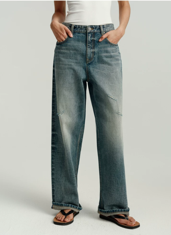 Custom Women's Selvedge Denim Distressed Blue Jeans - view 2
